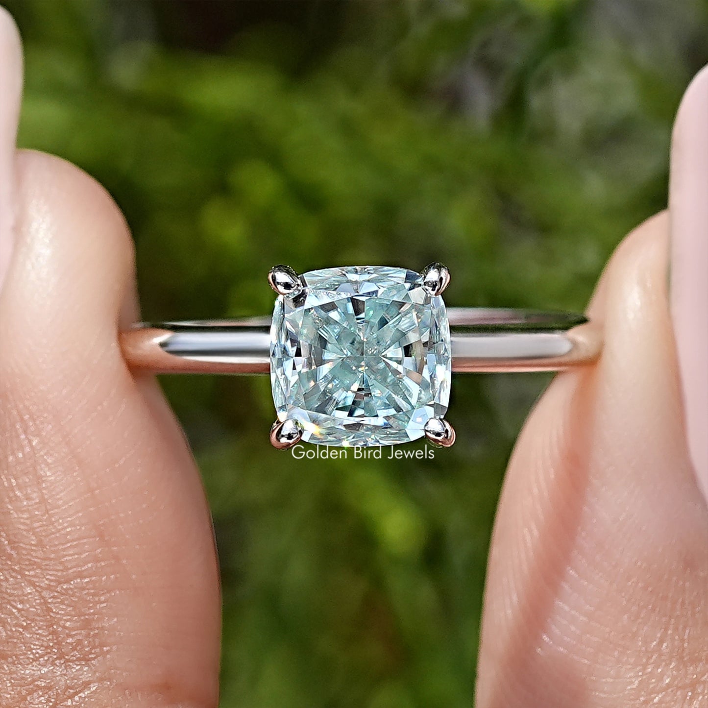 Cushion Moissanite Gemstone Hidden Halo Ring