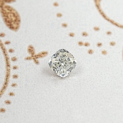 Cushion-cut moissanite loose stone, clear/white with faceted sparkle
