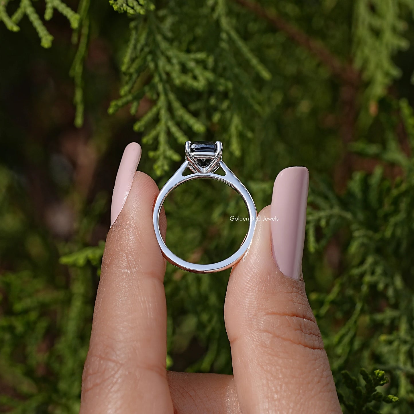 Black Cushion Moissanite Solitaire Ring