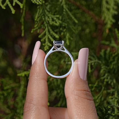 Black Cushion Moissanite Solitaire Ring