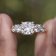Cushion Cut Lab Diamond Five Stone Ring Ring in Two Fingers