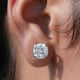 In ear view of moissanite emerald Cut Stud Earrings 