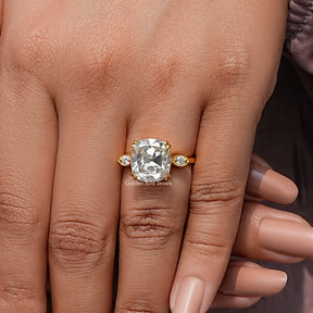 Old Mine Cushion Three Stone Moissanite Ring