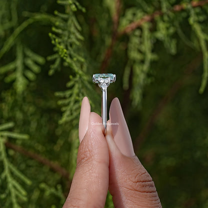 Blue Radiant Moissanite Gemstone Engagement Ring