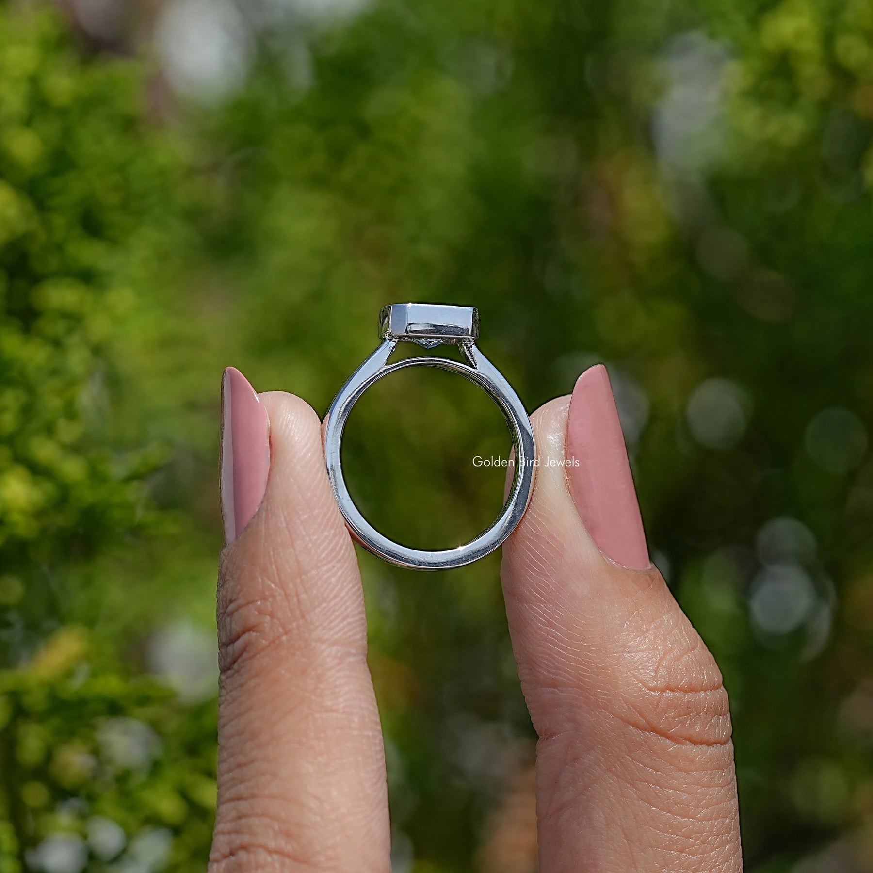 Back View Of Gray Radiant Moissanite Engagement Ring
