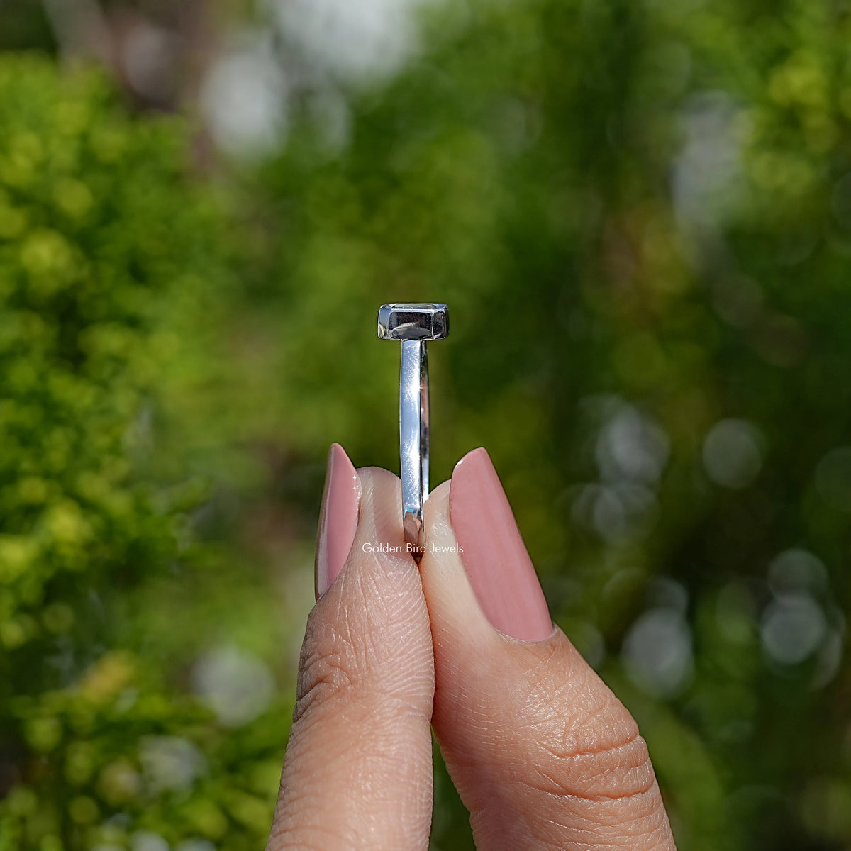 Side View Of Radiant Cut Moissanite Engagement Ring
