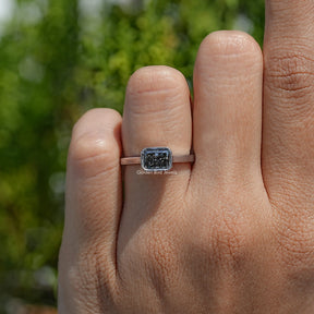 Top View Of Gray Radiant Cut Moissanite Solitaire Ring
