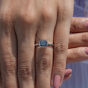 Detailed View Of Gray Radiant Moissanite Engagement Ring