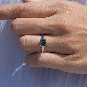 Close View Of Radiant Cut Moissanite Engagement Ring