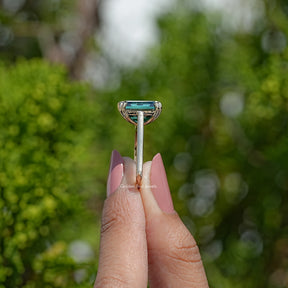 Side View Of Dark Green Emerald Moissanite Ring