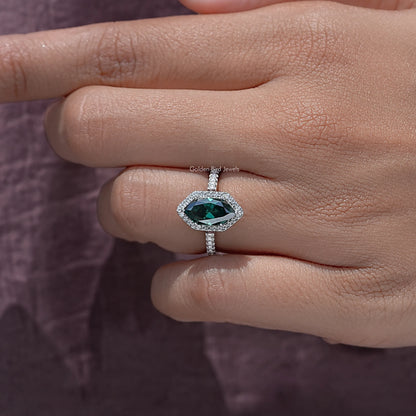 Dutch Marquise Moissanite Halo Accent Ring