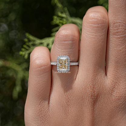 Radiant Cut Moissanite Halo Accent Wedding Ring