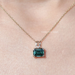 Front View Of Emerald Cut Moissanite Solitaire Pendant
