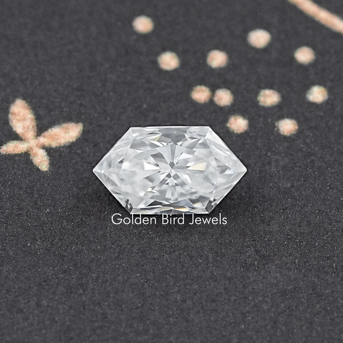 Faceted marquise-cut moissanite loose stone, bright clear white.