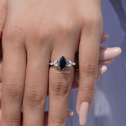 Black Dutch Marquise Moissanite Gemstone Leaves Stone Ring