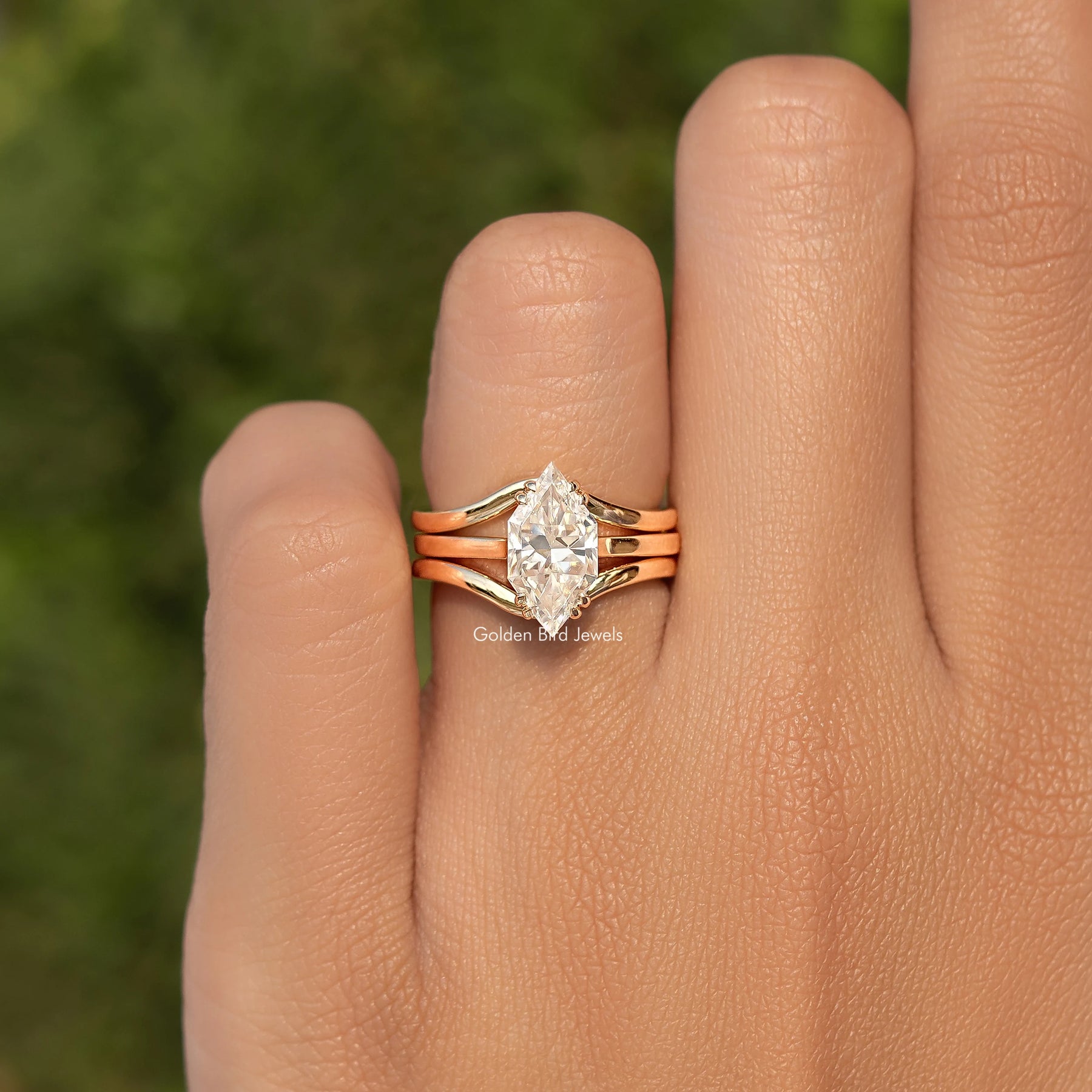 Dutch Marquise Moissanite Engagement Ring Set