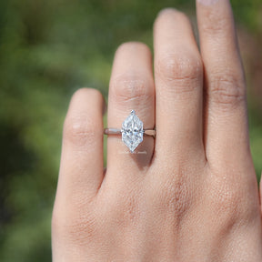Top view of Dutch Marquise cut lab diamond ring