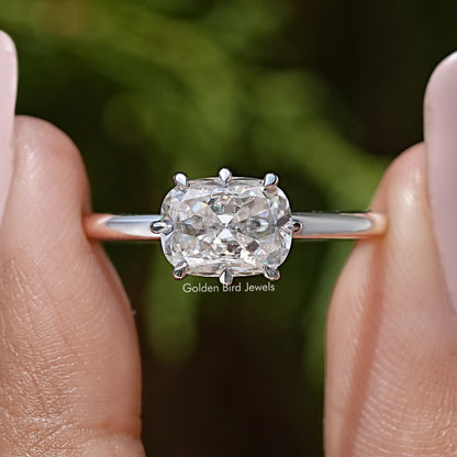 East West Set Old Mine Cushion Moissanite Ring