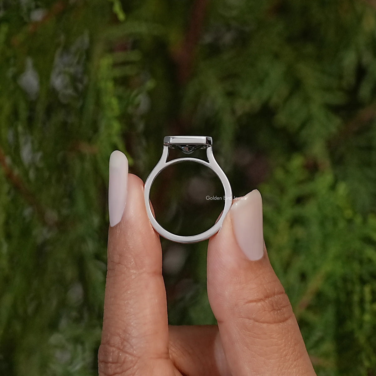 Gray Radiant Cut Moissanite Solitaire Ring