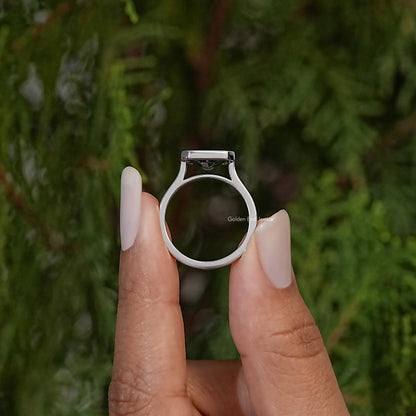Gray Radiant Cut Moissanite Solitaire Ring