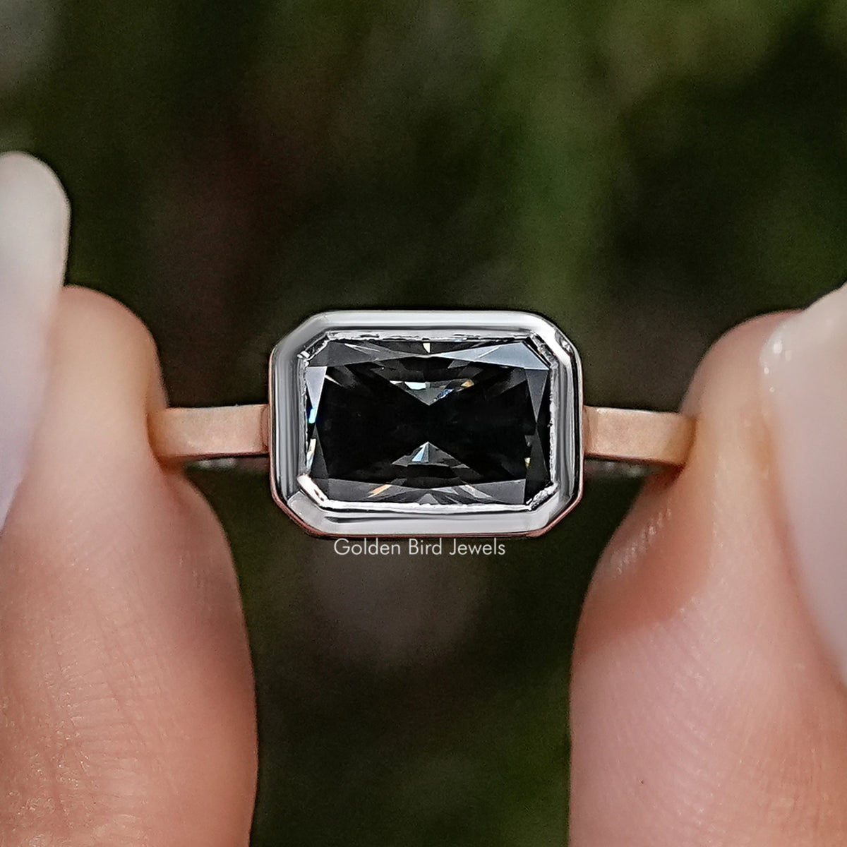 Gray Radiant Cut Moissanite Solitaire Ring