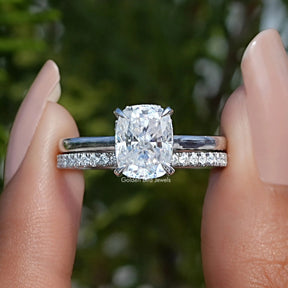 Elongated Cushion Cut Moissanite Bridal Wedding Ring Set