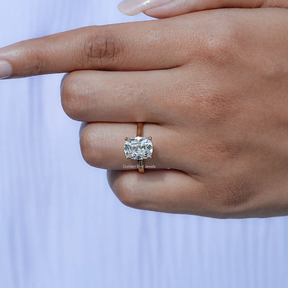 View of Cushion Cut Diamond Halo Engagement Ring In Yellow Gold