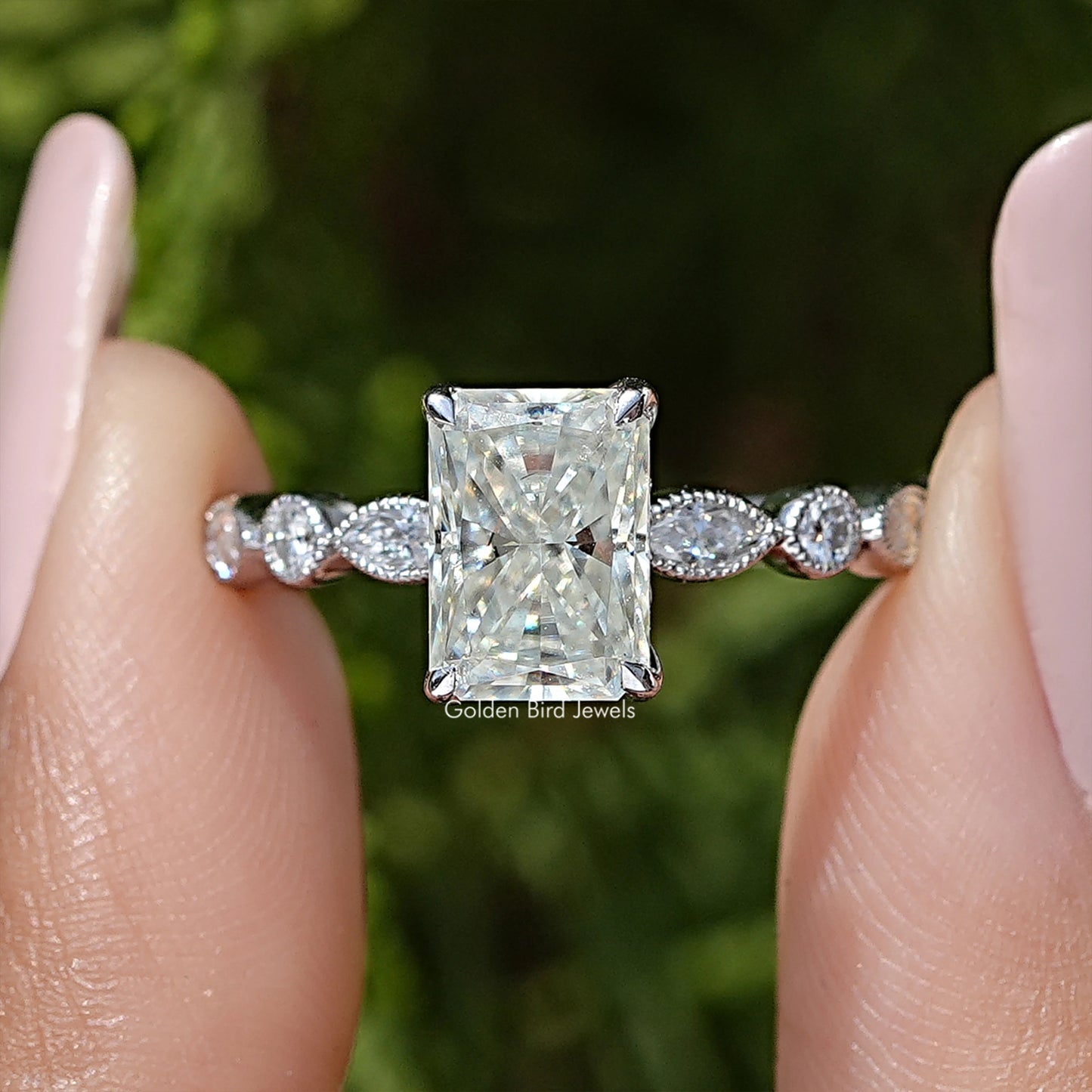 Radiant Cut Moissanite Gemstone Engagement Ring
