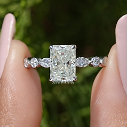 Radiant Cut Moissanite Gemstone Engagement Ring