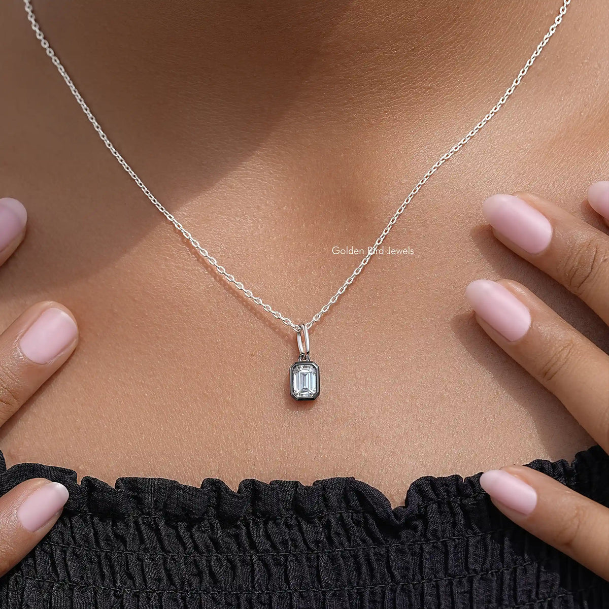 Black Bezel Emrerald Moissanite Solitaire Pendant