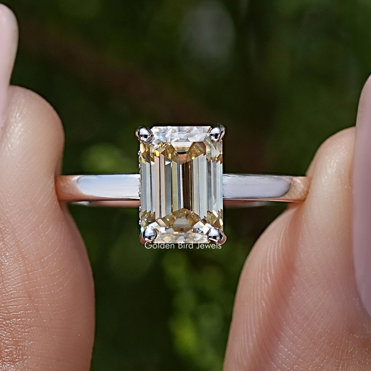 Yellow Emerald Cut Moissanite Gemstone Solitaire Ring
