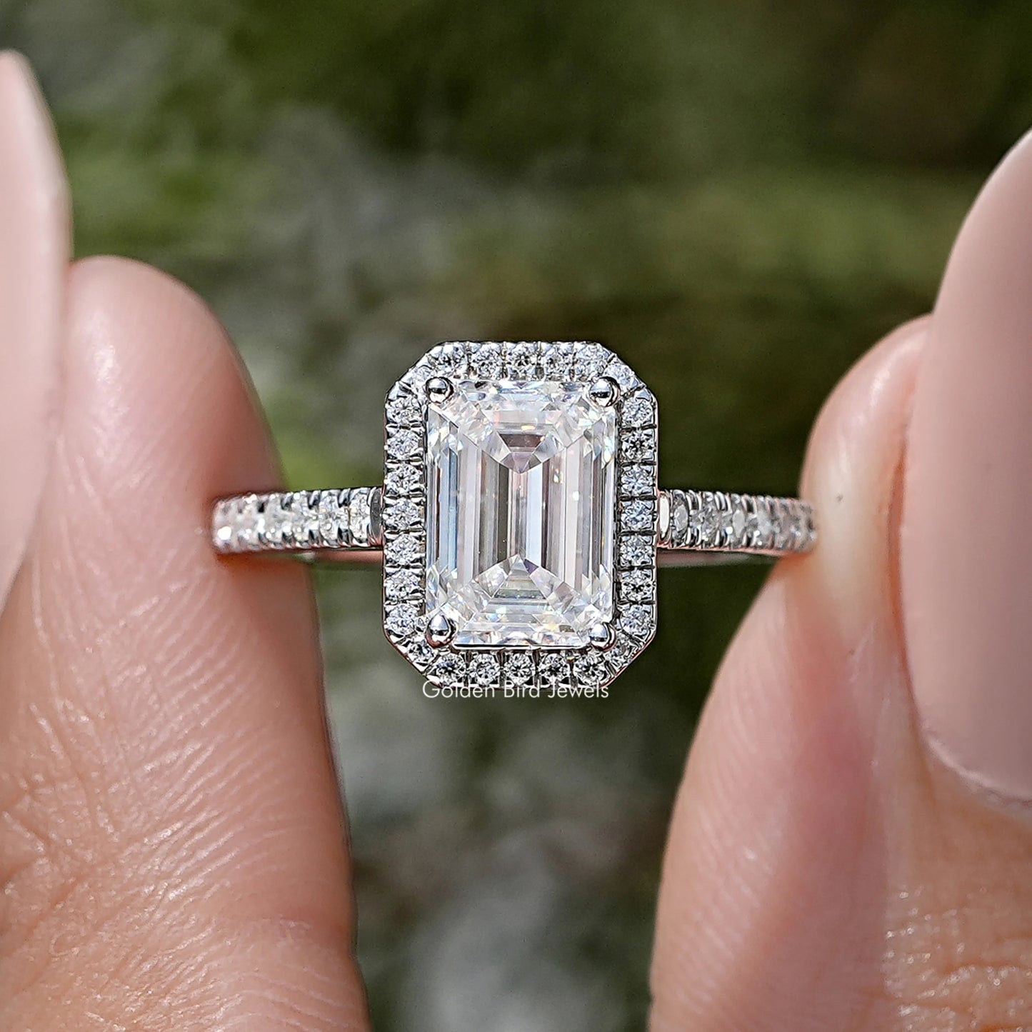 Emerald Cut Moissanite Diamond Accent Ring