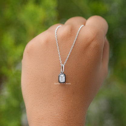 Black Bezel Emrerald Moissanite Solitaire Pendant