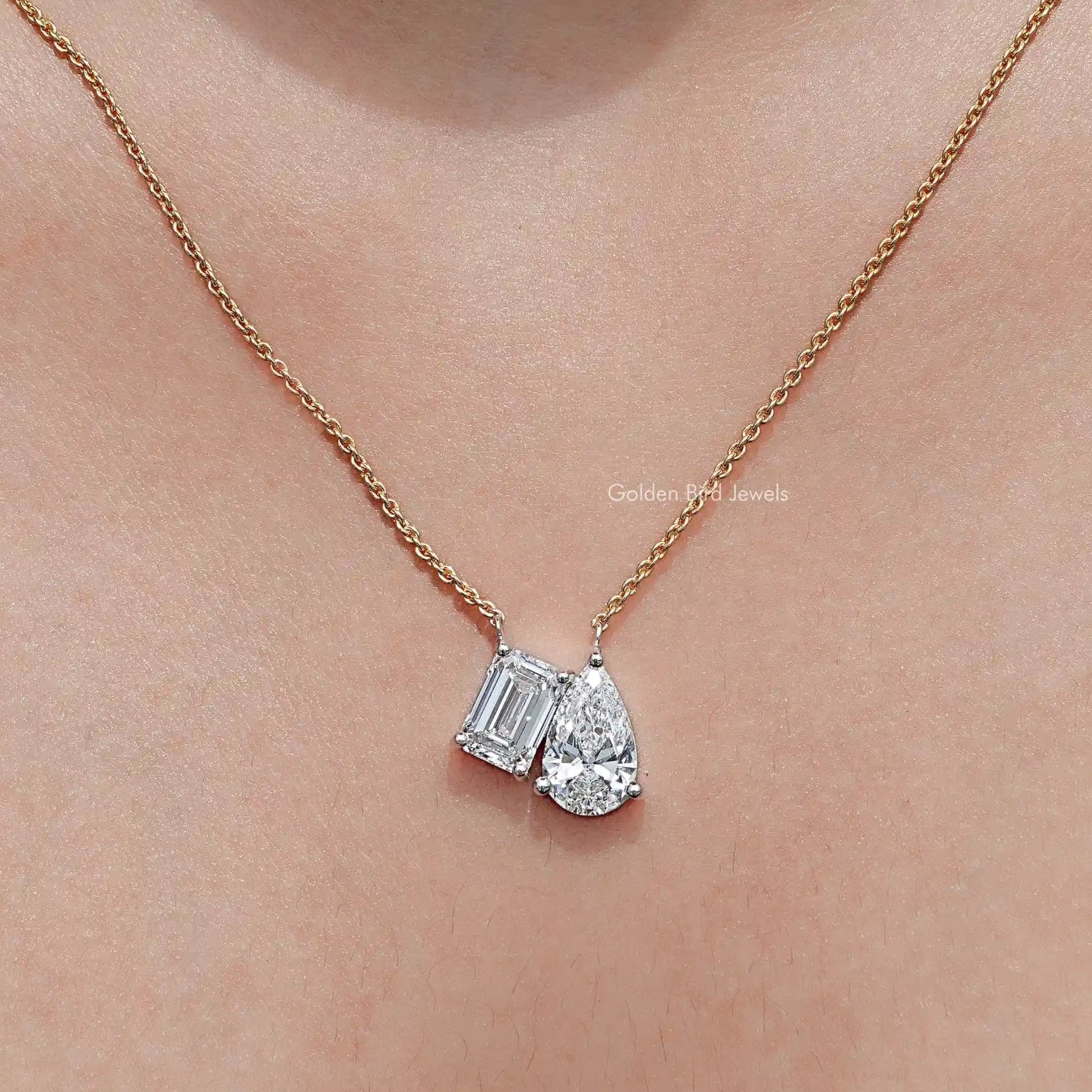 Emerald And Pear Lab Diamond Two Stone Pendant