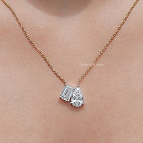 Emerald And Pear Lab Diamond Two Stone Pendant