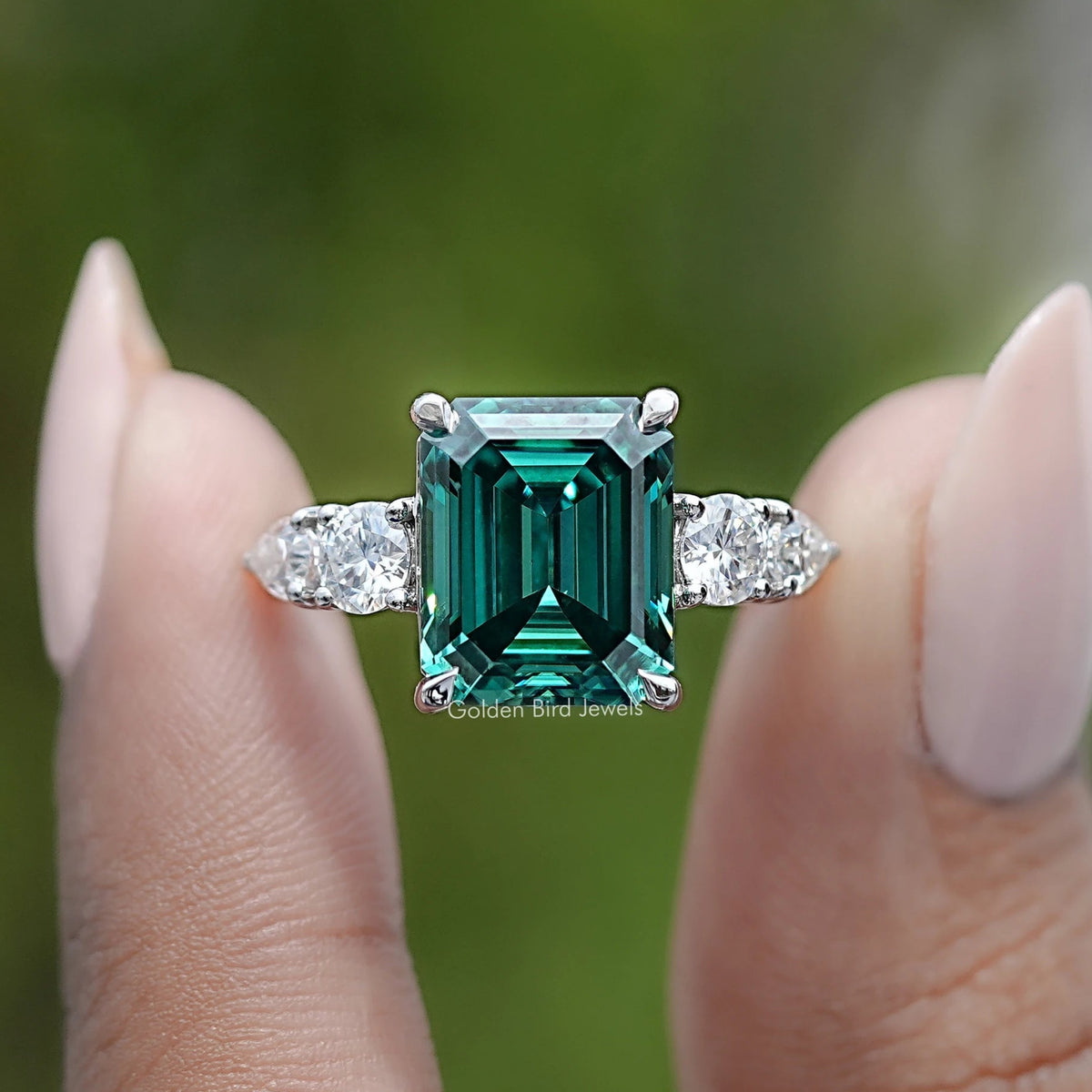 Five Stone Emerald Cut Moissanite Ring