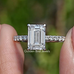 Front View of Emerald Lab Diamond Hidden Halo Engagement Ring