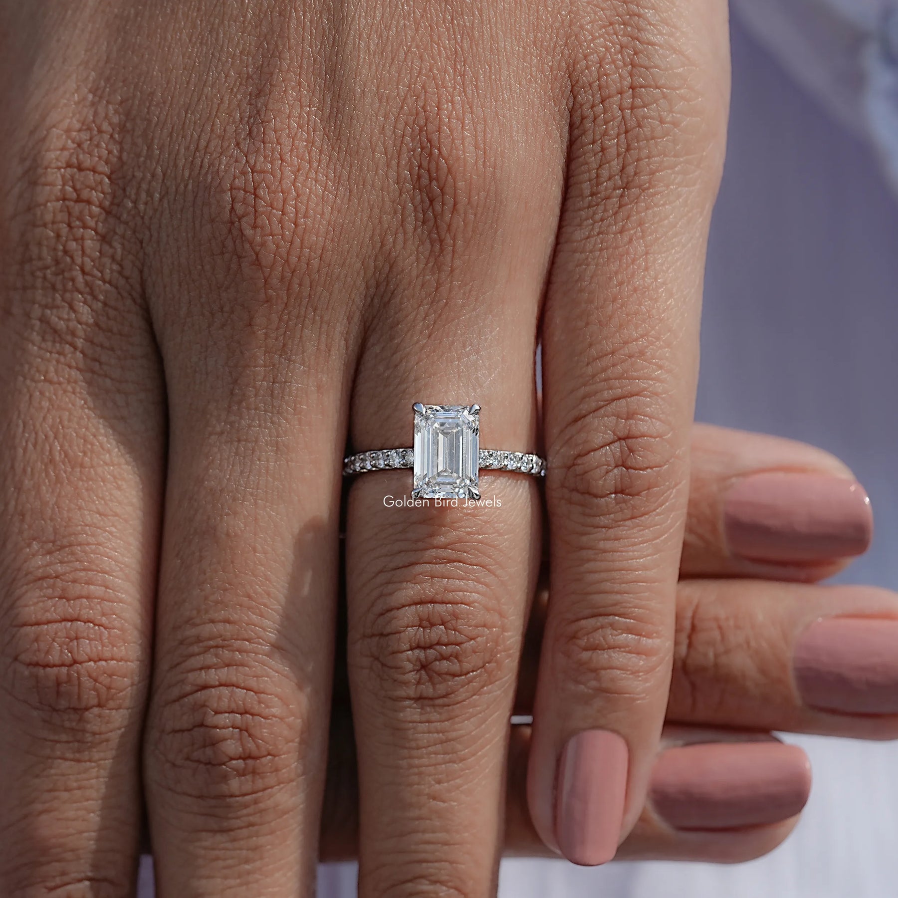 Detailed View Of Lab Diamond Emerald Cut Halo Ring
