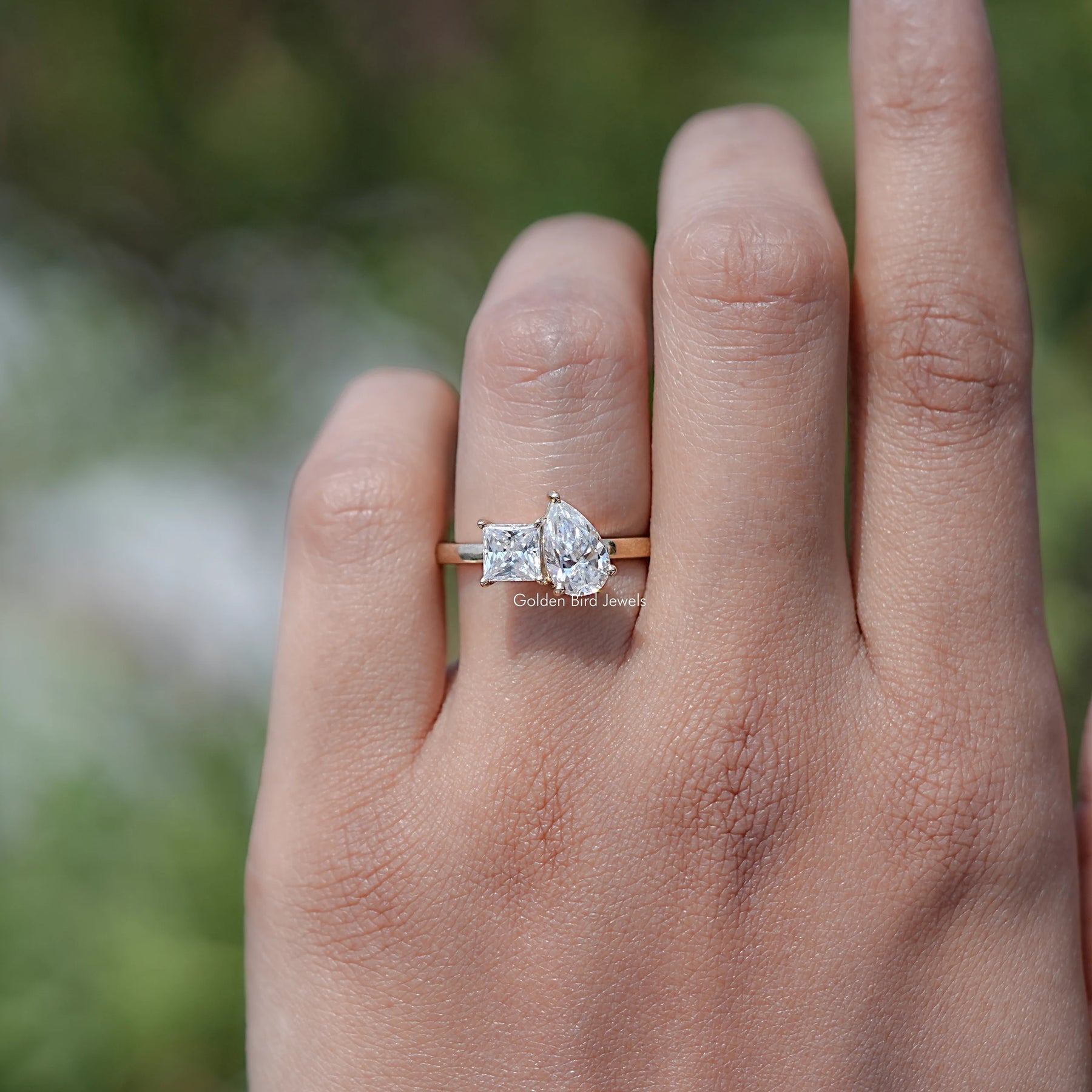 Pear and Princess Cut Moissanite Toi Et Moi Ring