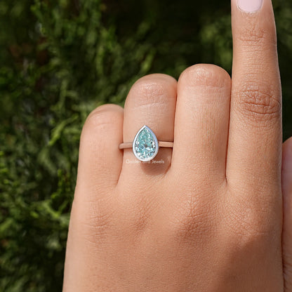 Old Mine Pear Cut Moissanite Diamond Bezel Set Ring