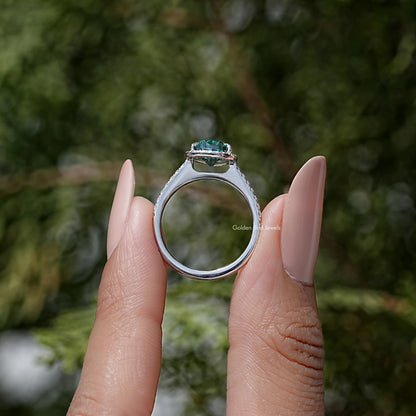 Green Pear Moissanite Gemstone Halo Accent Wedding Ring