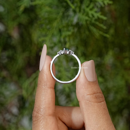 Green Marquise Moissanite Three Stone Engagement Ring