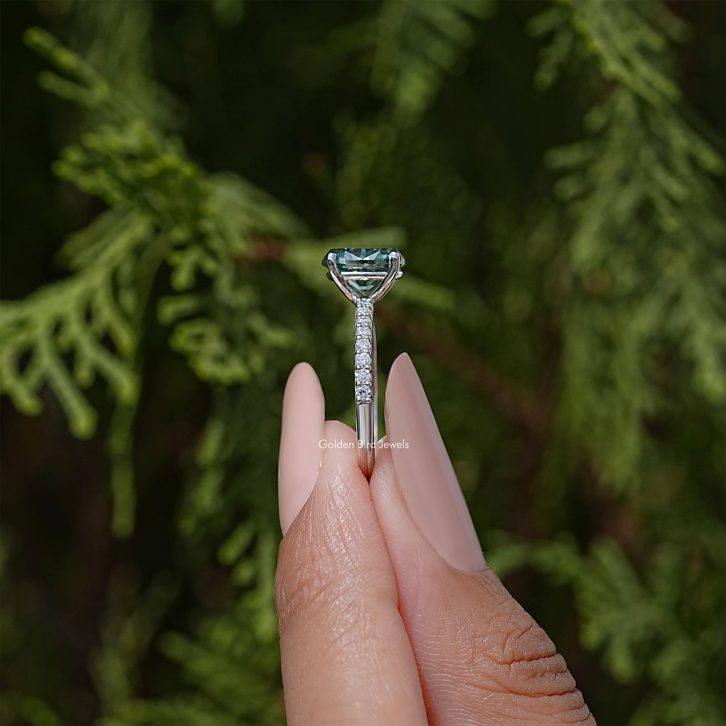 Oval Cut Moissanite Solitaire Accent Ring