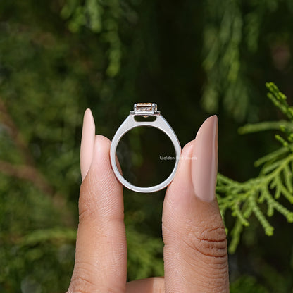 Emerald Cut Moissanite Halo Engagement Ring