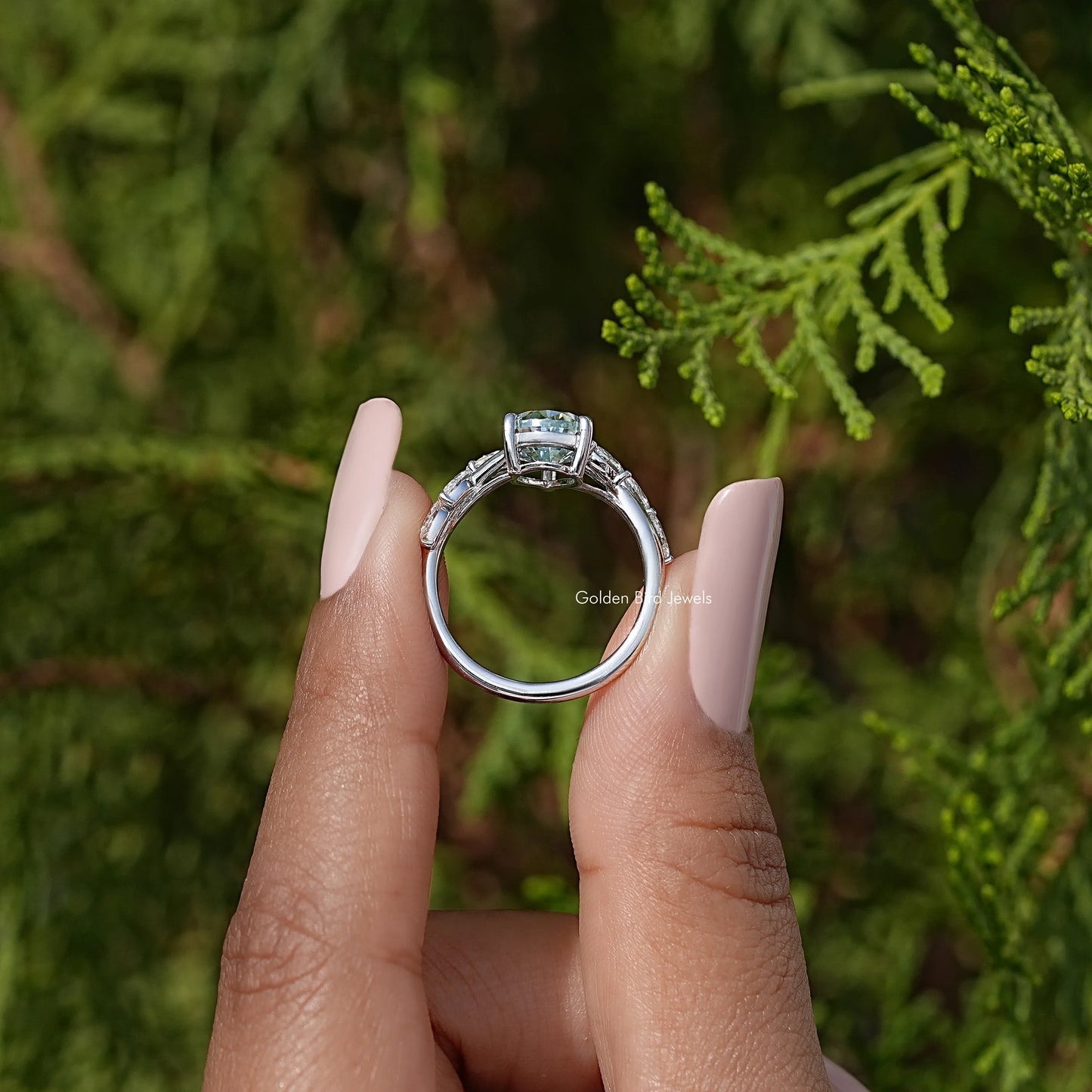 Blue Pear Moissanite Floral Anniversary Ring