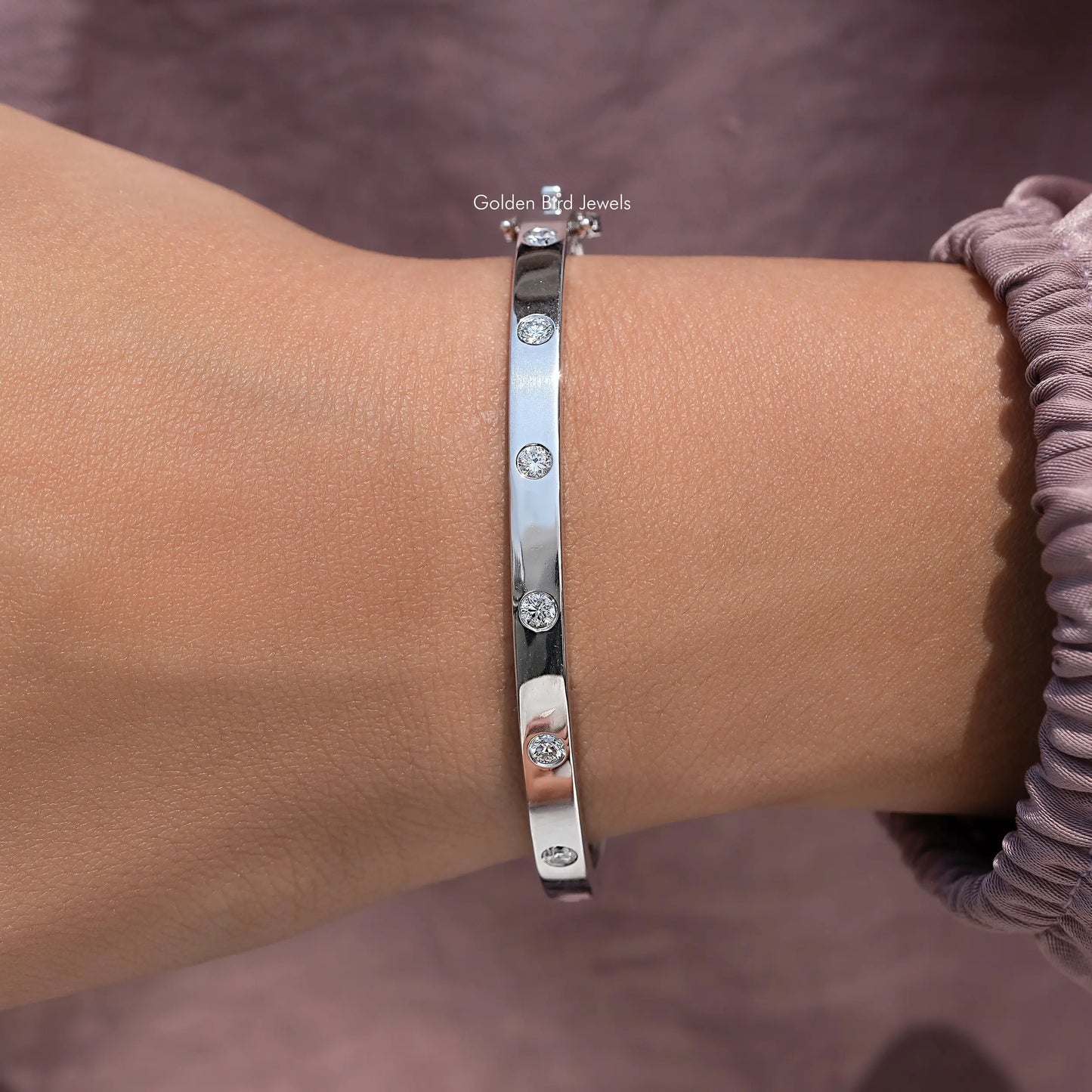 Round Cut Lab Grown Diamond Flush Set Bangles