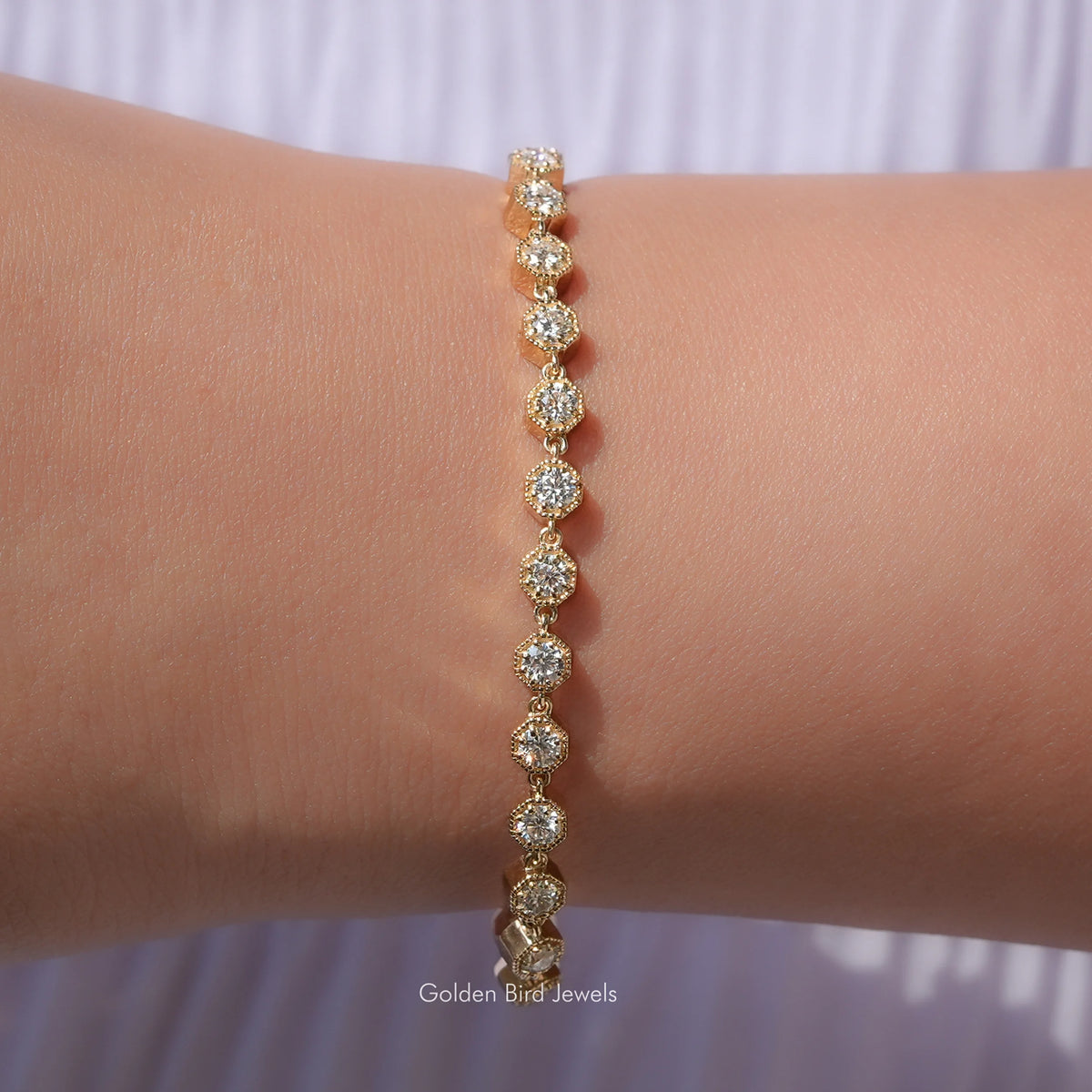 Round Cut Moissanite Gold Tennis Bracelet
