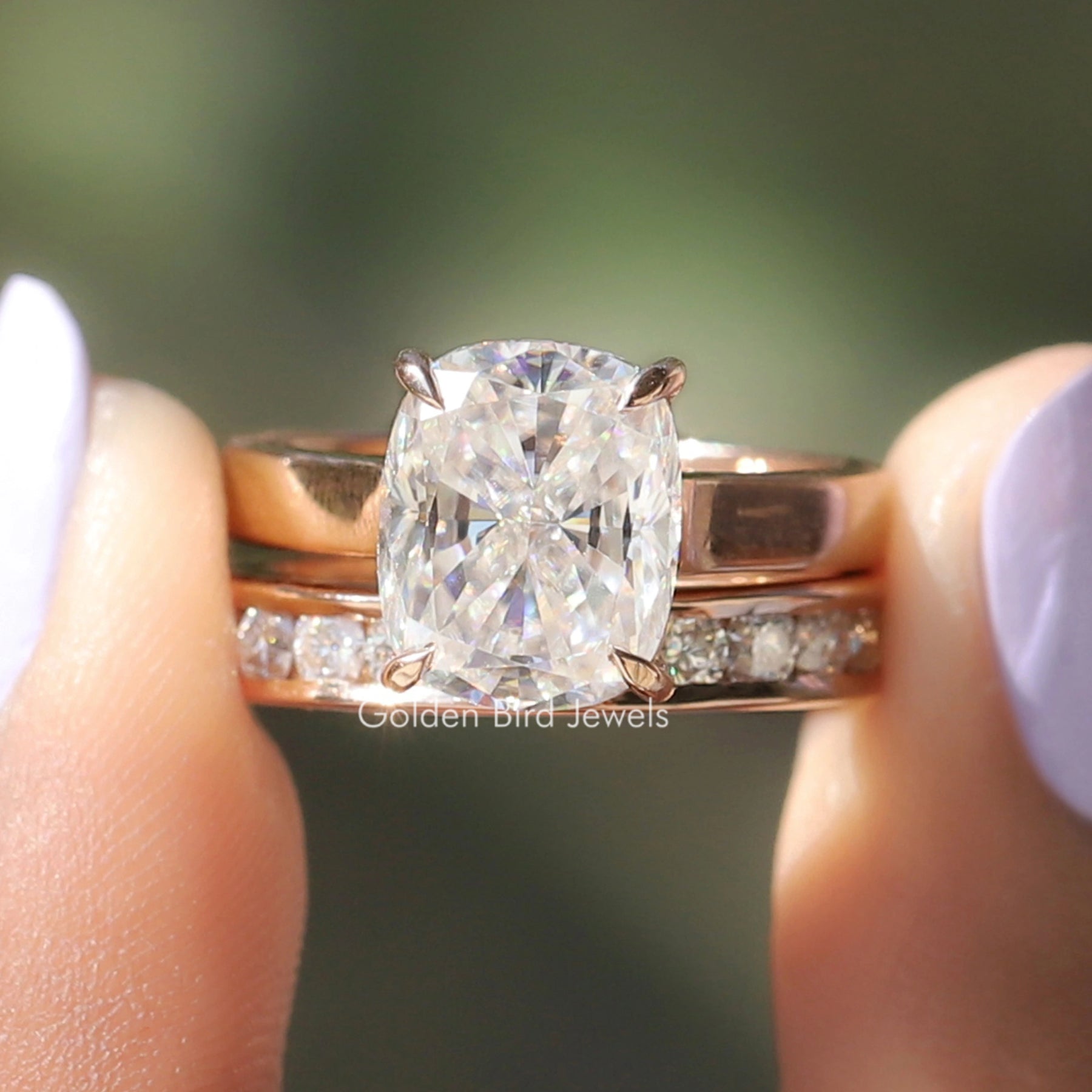 Colorless Cushion Cut Moissanite Bridal Ring Set