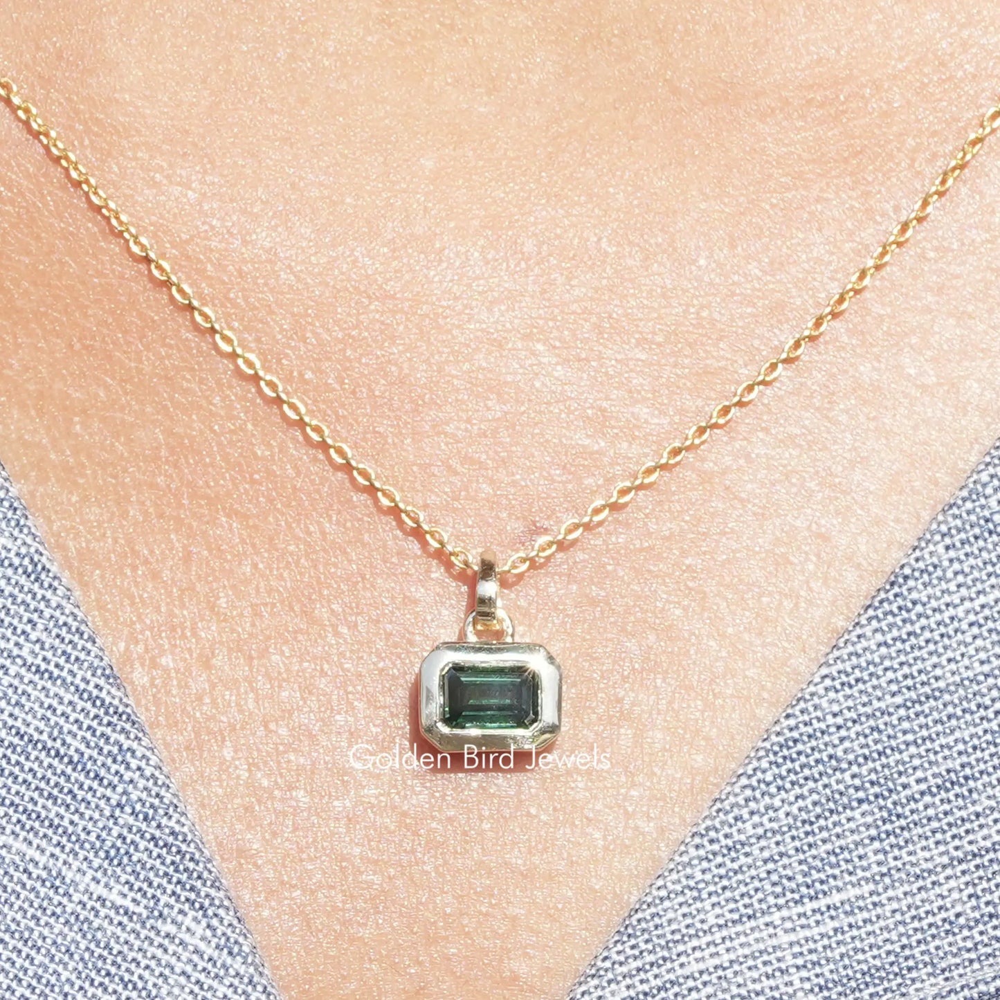 Green Emerald Moissanite Solitaire Pendant