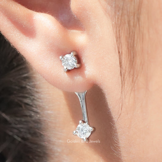 Colorless Round Moissanite Jacket Earrings